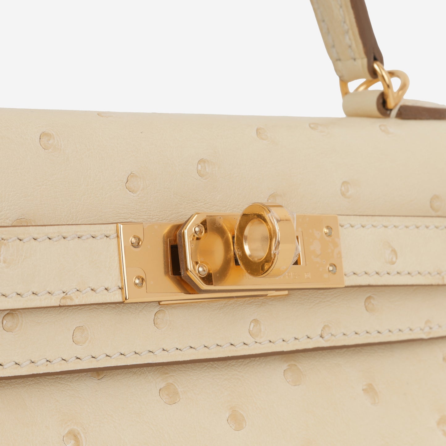 Mini Kelly - Vanille Ostrich | Gold Hardware