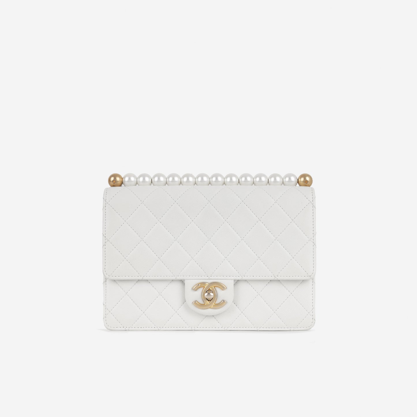 Chanel Medium Pearl Flap - White Calfskin | Gold Hardware