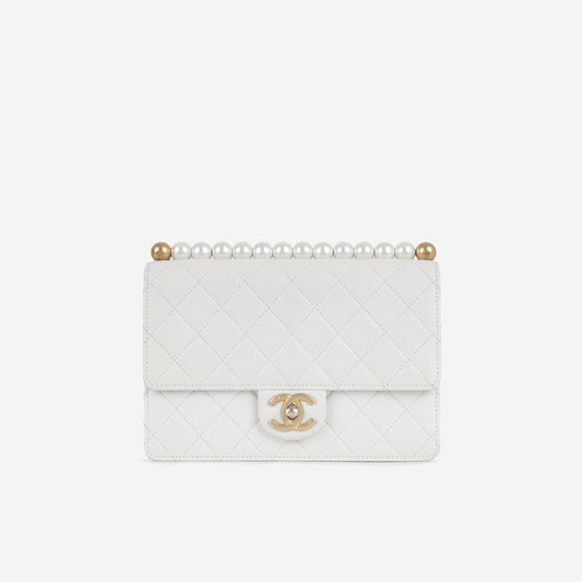 Chanel Medium Pearl Flap - White Calfskin | Gold Hardware