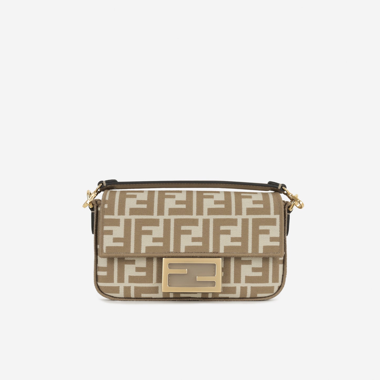 Fendi Baguette Chain Mini - Cappuccino FF Jacquard | Gold Hardware
