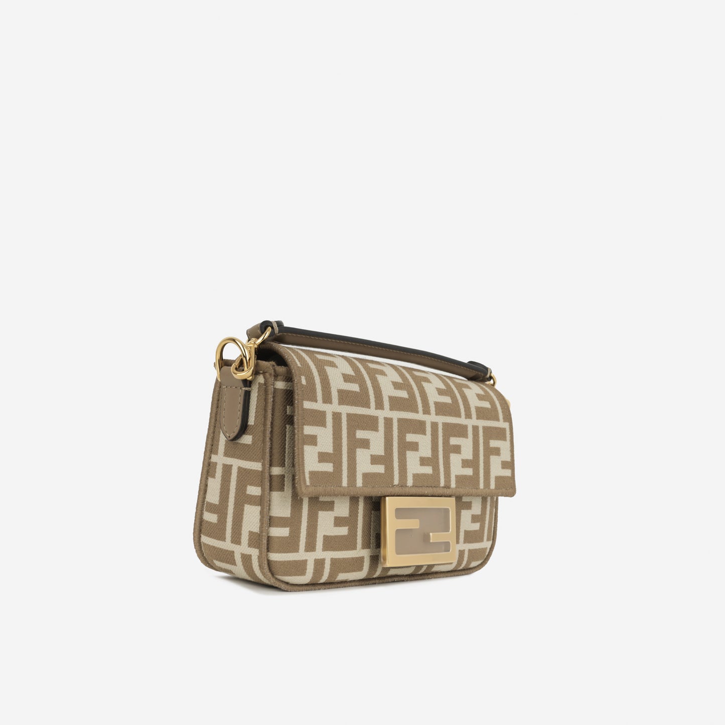 Fendi Baguette Chain Mini - Cappuccino FF Jacquard | Gold Hardware