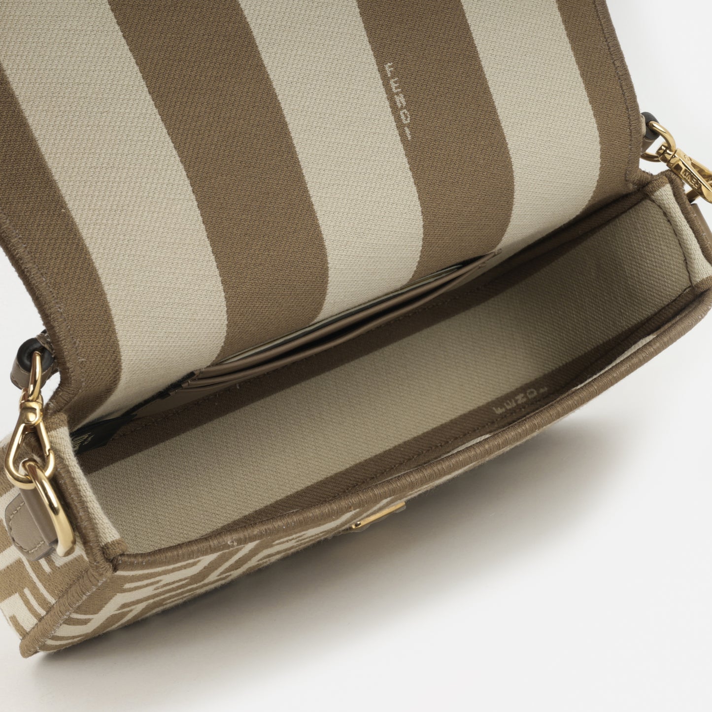 Fendi Baguette Chain Mini - Cappuccino FF Jacquard | Gold Hardware