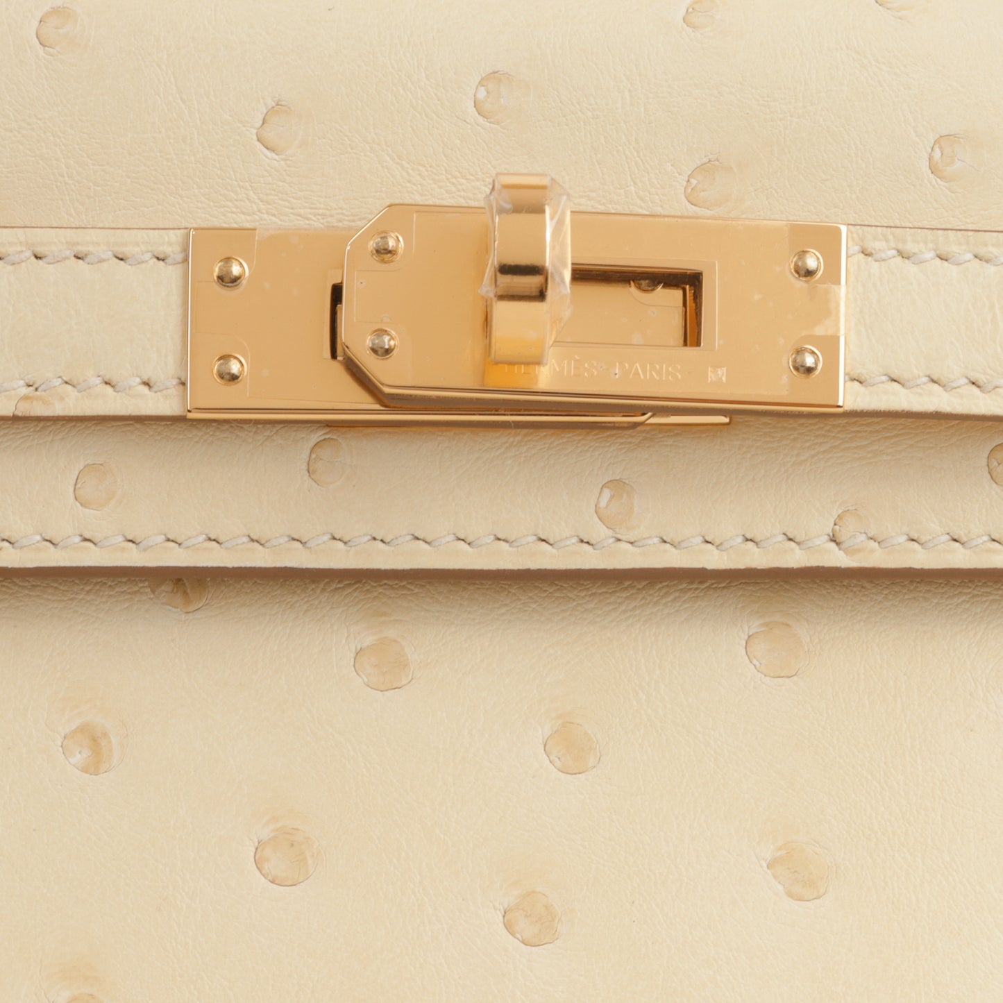 Mini Kelly - Vanille Ostrich | Gold Hardware