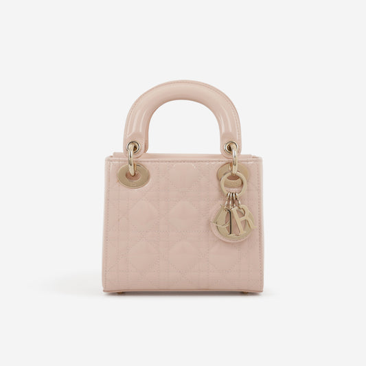 Dior Mini Lady Dior - Baby Pink Patent  | Champagne Gold Hardware - Bagista