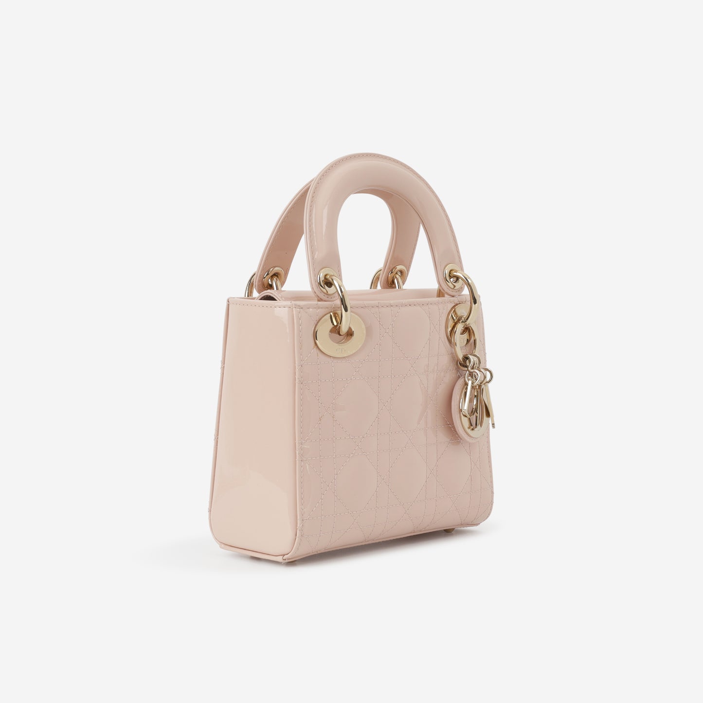 Dior Mini Lady Dior - Baby Pink Patent  | Champagne Gold Hardware - Bagista