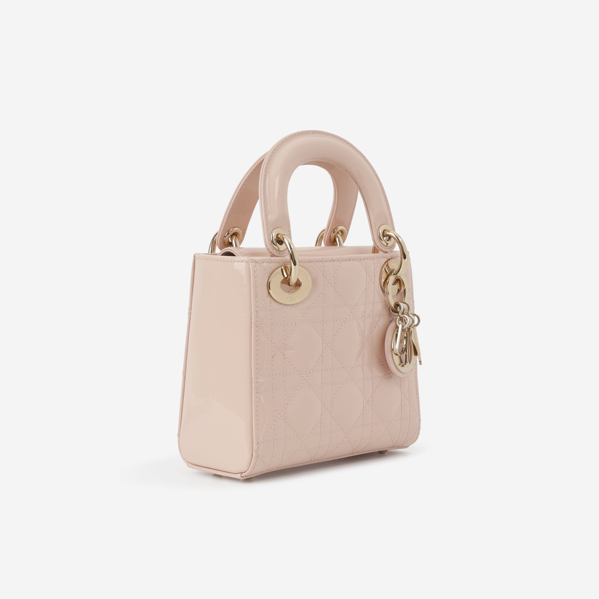 Dior Mini Lady Dior - Baby Pink Patent  | Champagne Gold Hardware - Bagista