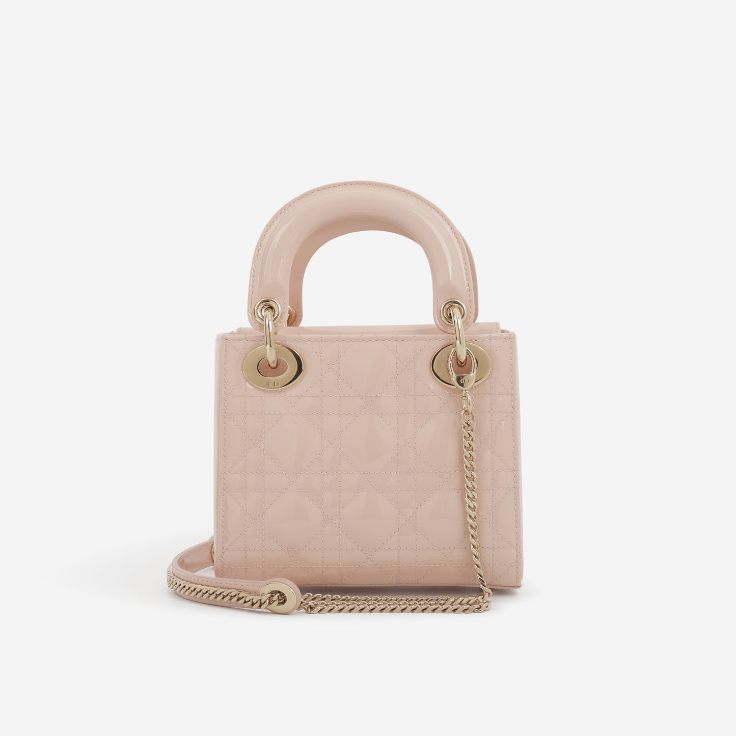 Dior Mini Lady Dior - Baby Pink Patent  | Champagne Gold Hardware - Bagista