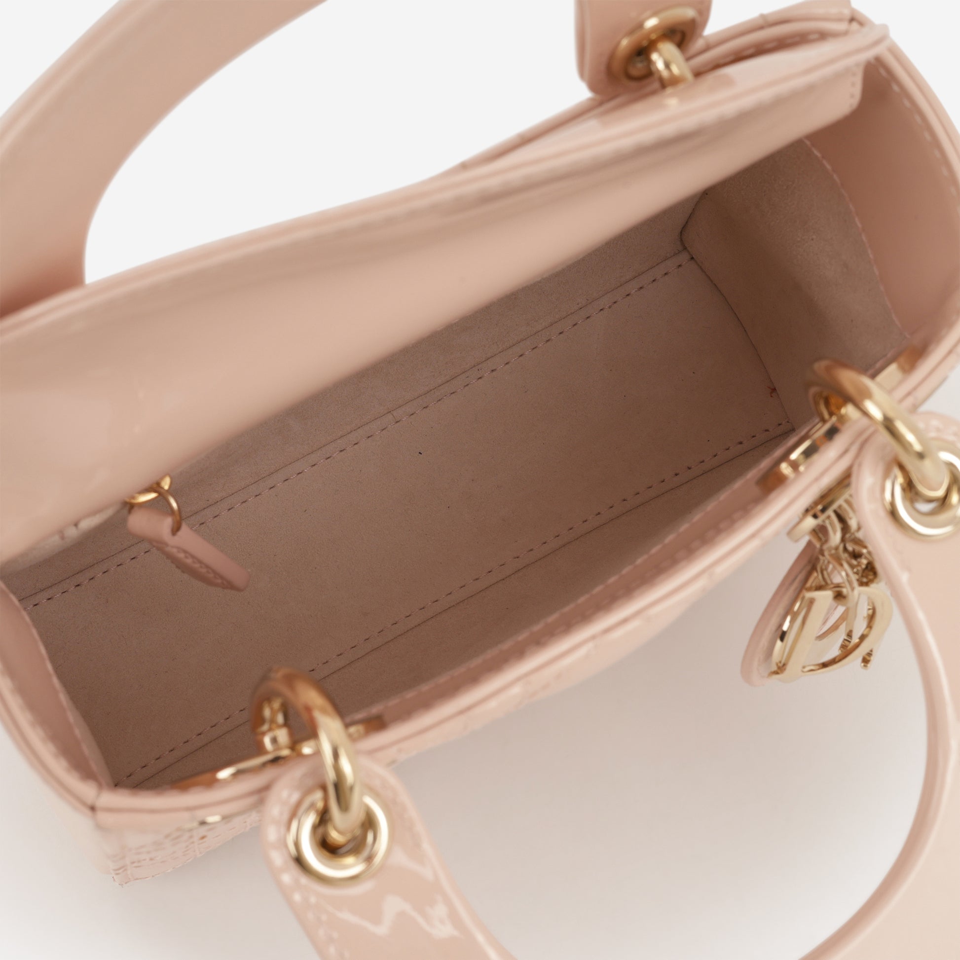 Dior Mini Lady Dior - Baby Pink Patent  | Champagne Gold Hardware - Bagista