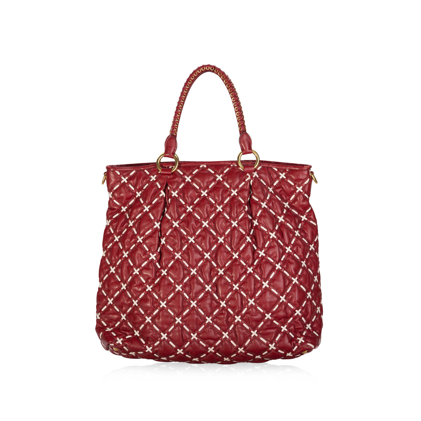 Red and White Quilted Leather Big Tote