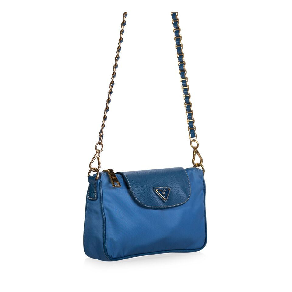 Prada Tessuto Saffiano Bandoliera Nylon Navy Blue Chain Sling Bag