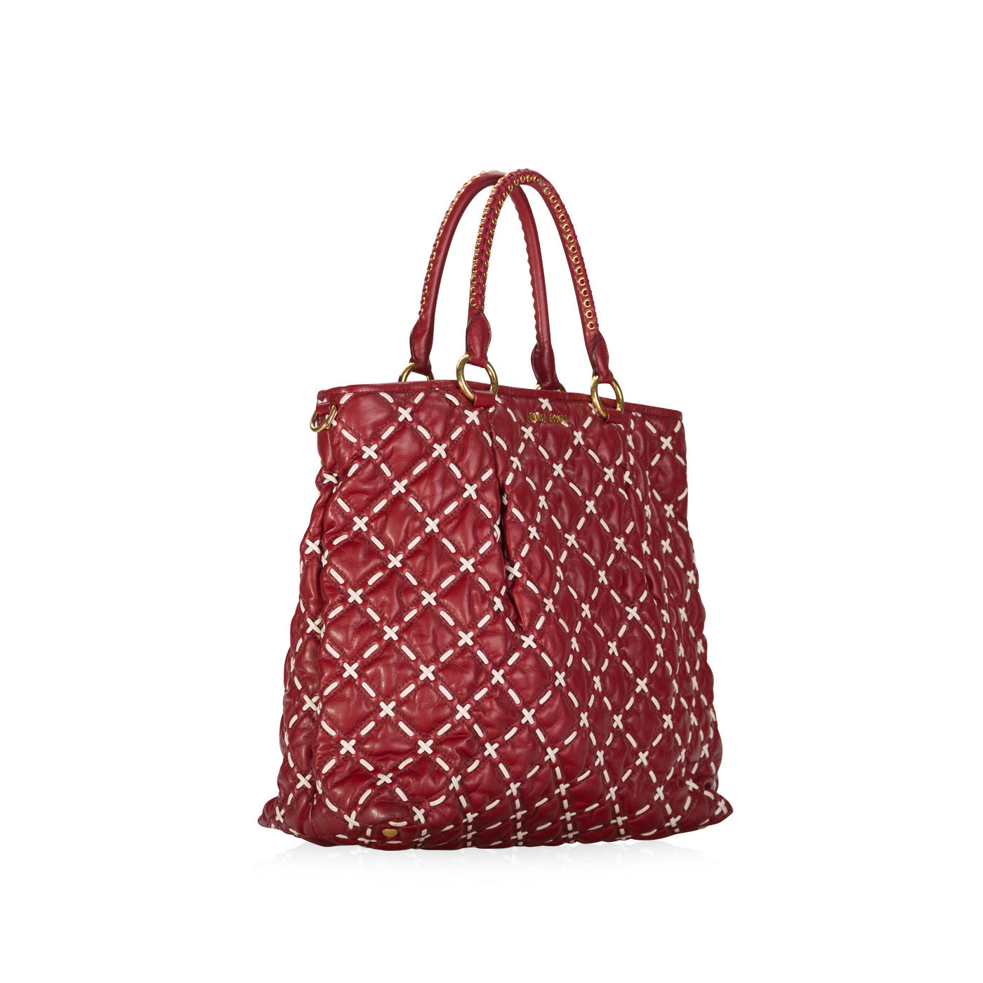 Red and White Quilted Leather Big Tote