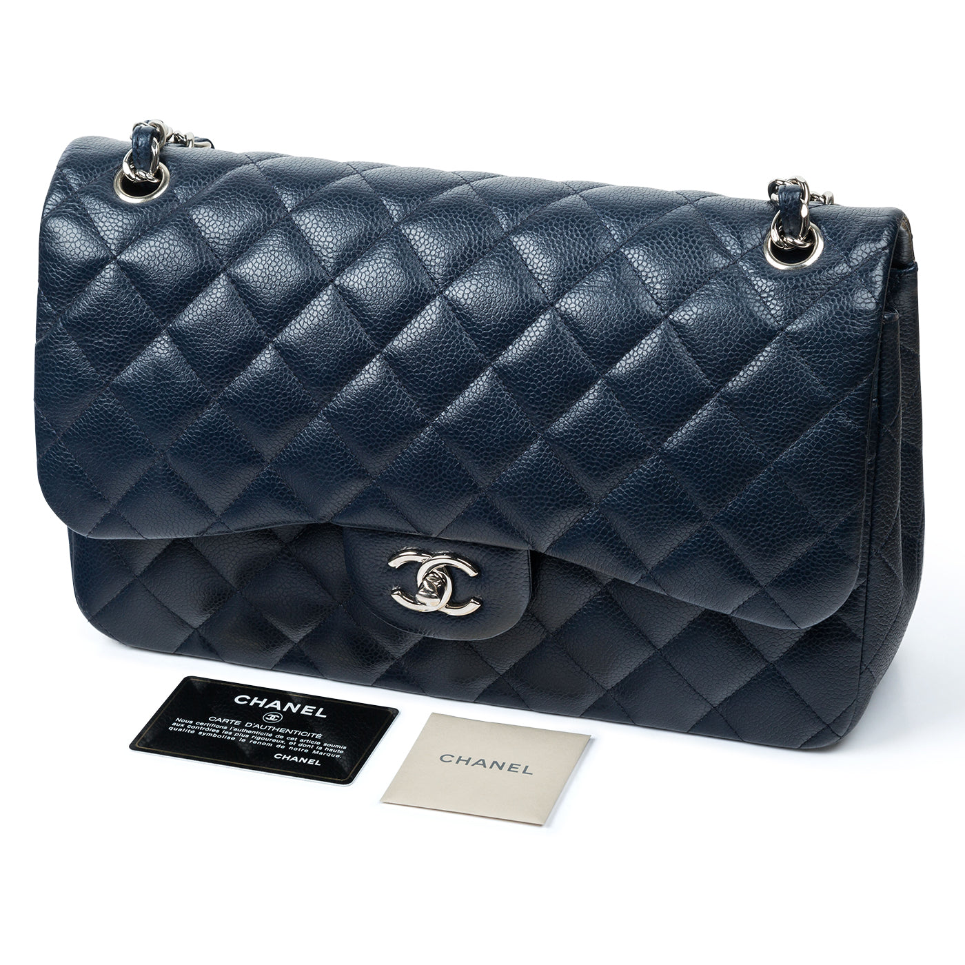 Jumbo Navy Classic Flap Bag