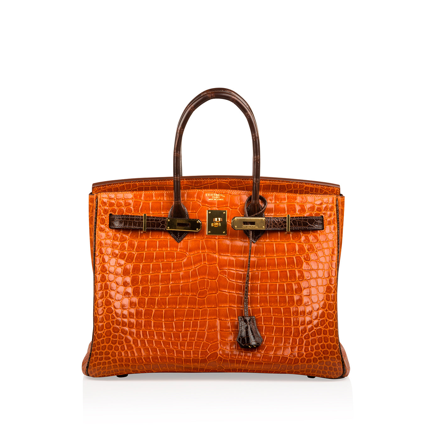 Birkin 35 - Orange/Brown - Shiny Porous Crocodile