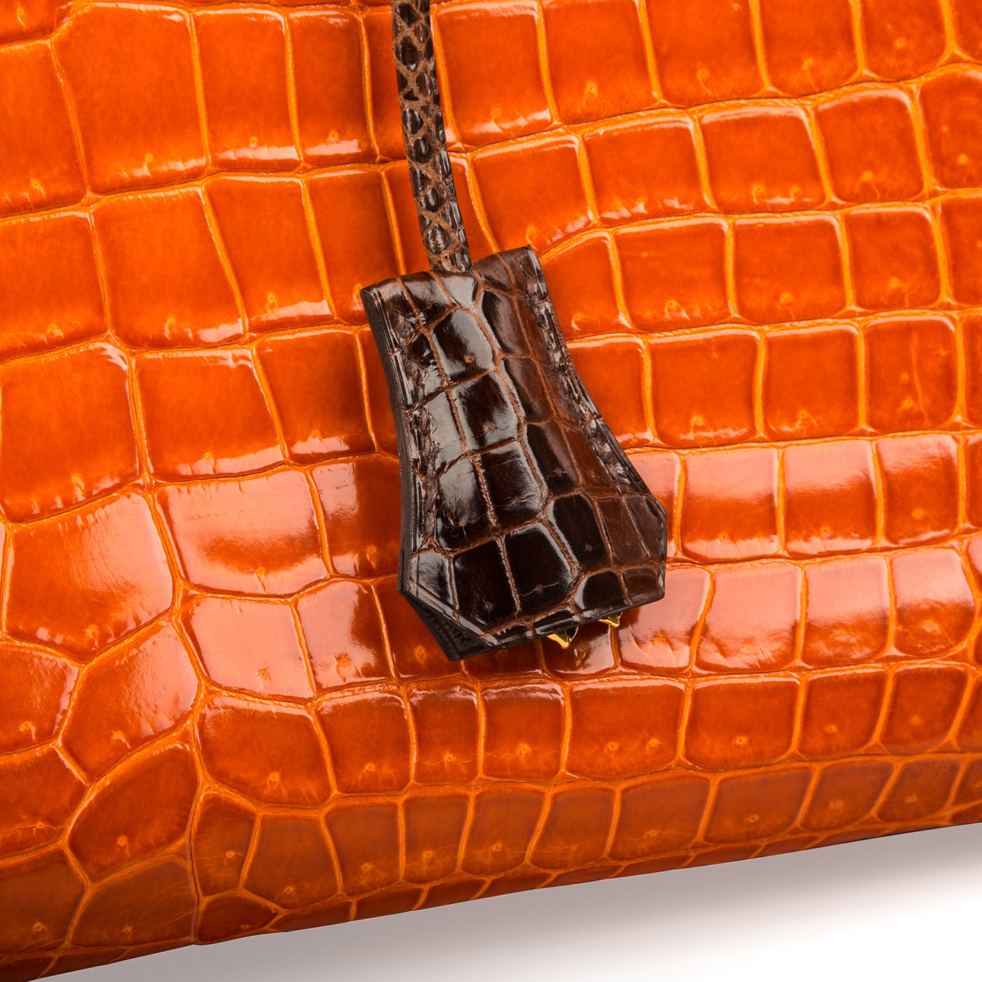 Birkin 35 - Orange/Brown - Shiny Porous Crocodile