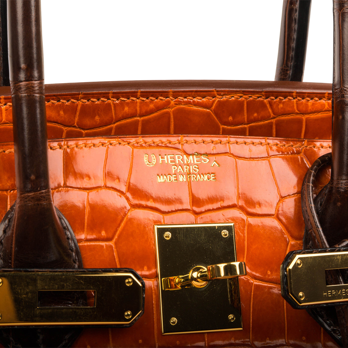 Birkin 35 - Orange/Brown - Shiny Porous Crocodile