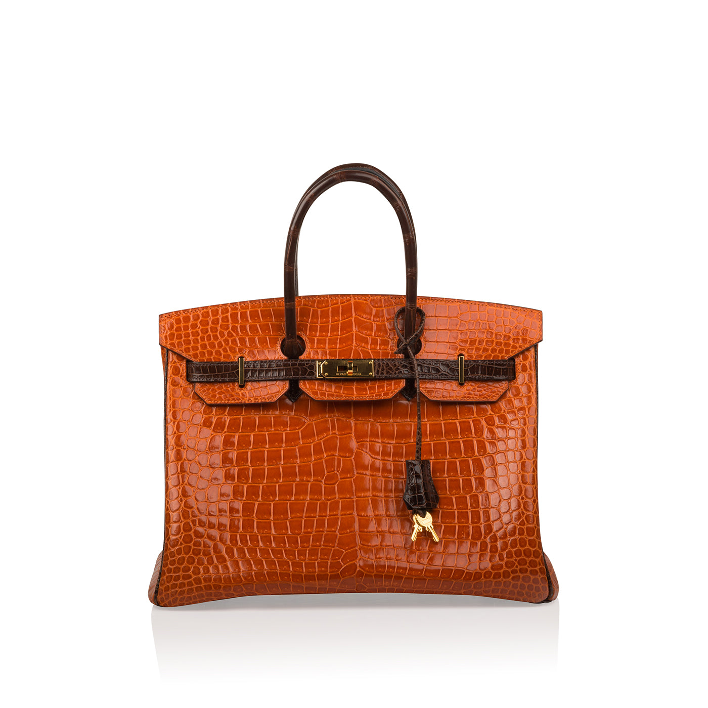 Birkin 35 - Orange/Brown - Shiny Porous Crocodile