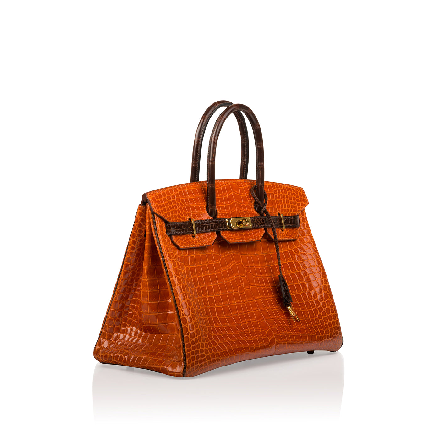 Birkin 35 - Orange/Brown - Shiny Porous Crocodile