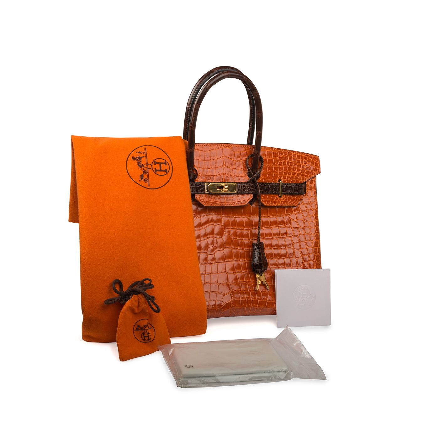 Birkin 35 - Orange/Brown - Shiny Porous Crocodile