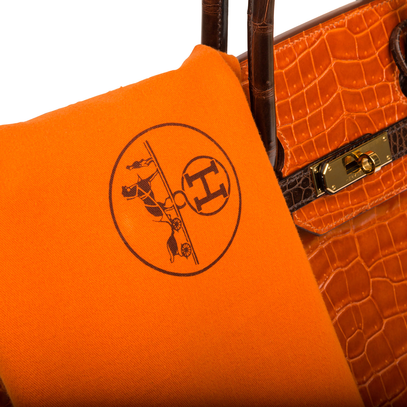 Birkin 35 - Orange/Brown - Shiny Porous Crocodile