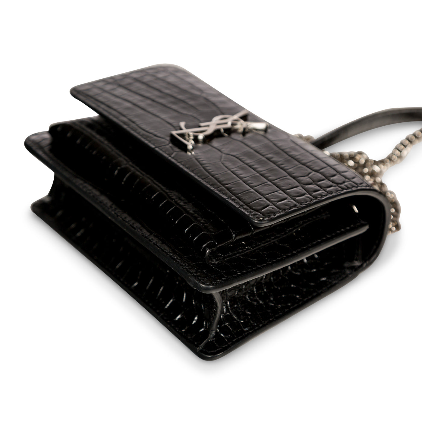 Saint Laurent Sunset Small Croc-effect Patent-leather Shoulder Bag