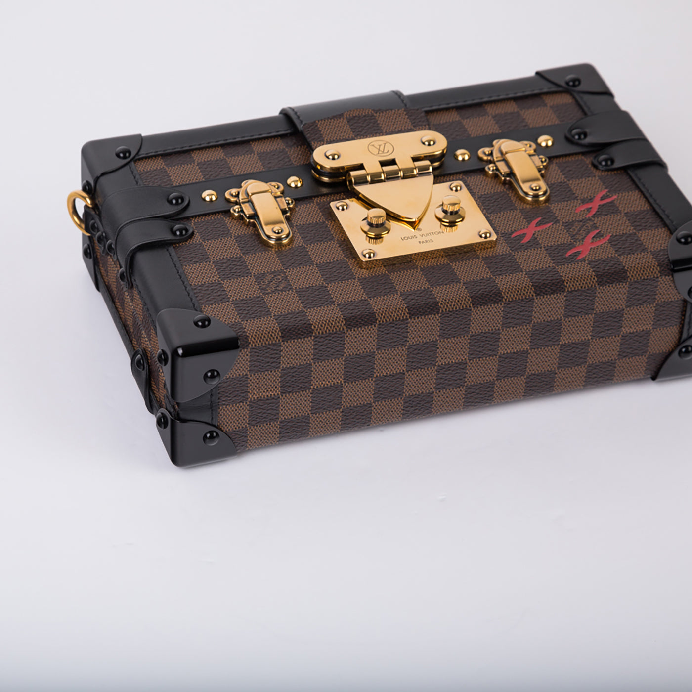 Louis Vuitton Petite Malle Bag in Damier Ebene with Golden Brass