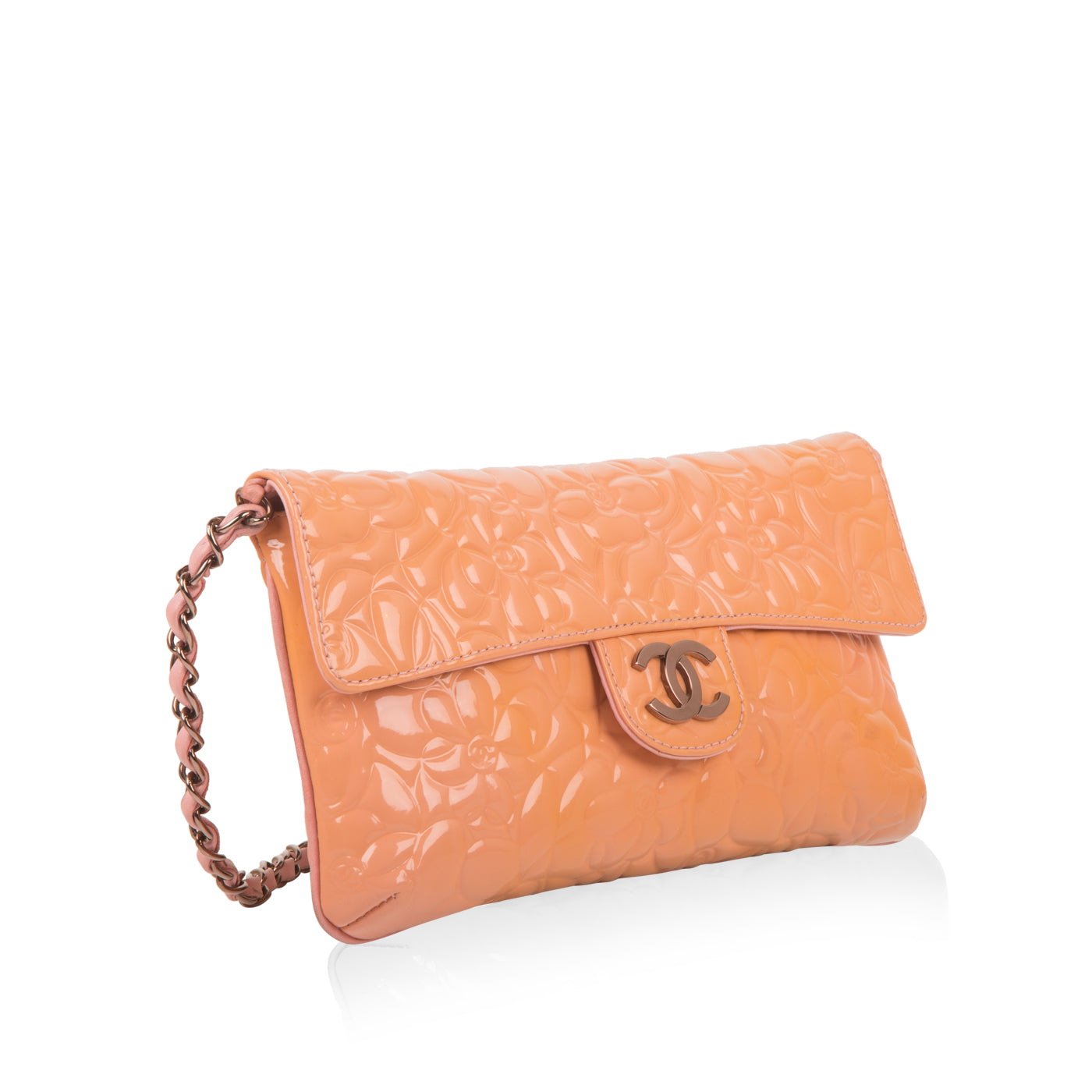 Peach Patent Camellia Bag