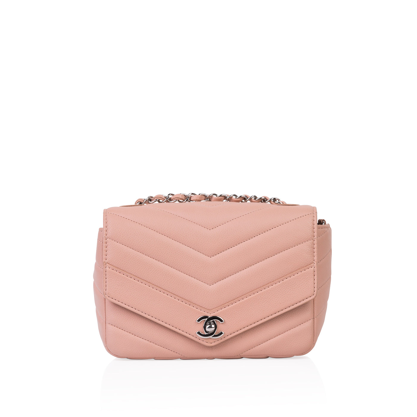 Chanel 19S Classic Medium Double Flap Pink Matte Chevron Caviar with light  gold hardware-1653430444