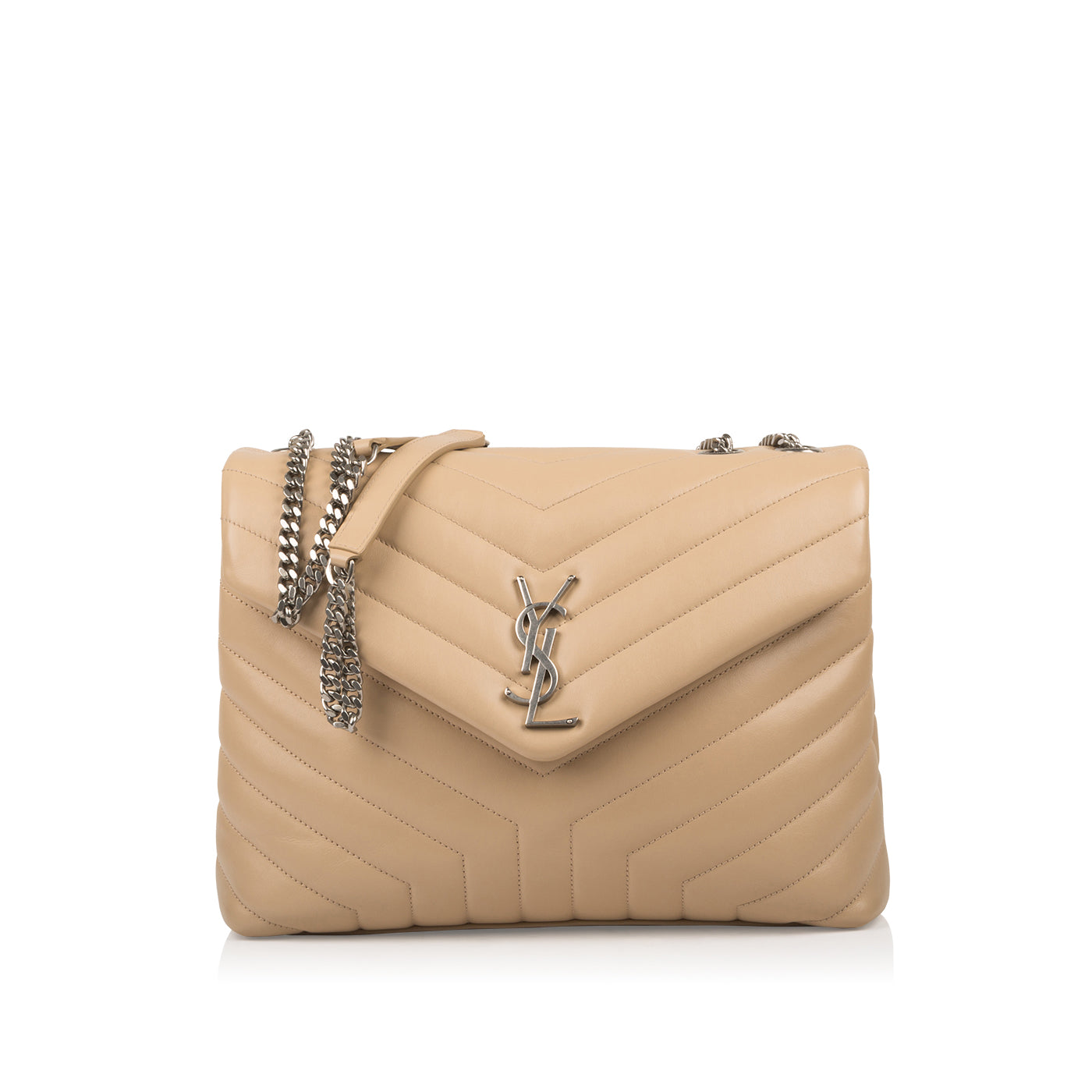 Loulou Medium Leather Shoulder Bag in Beige - Saint Laurent