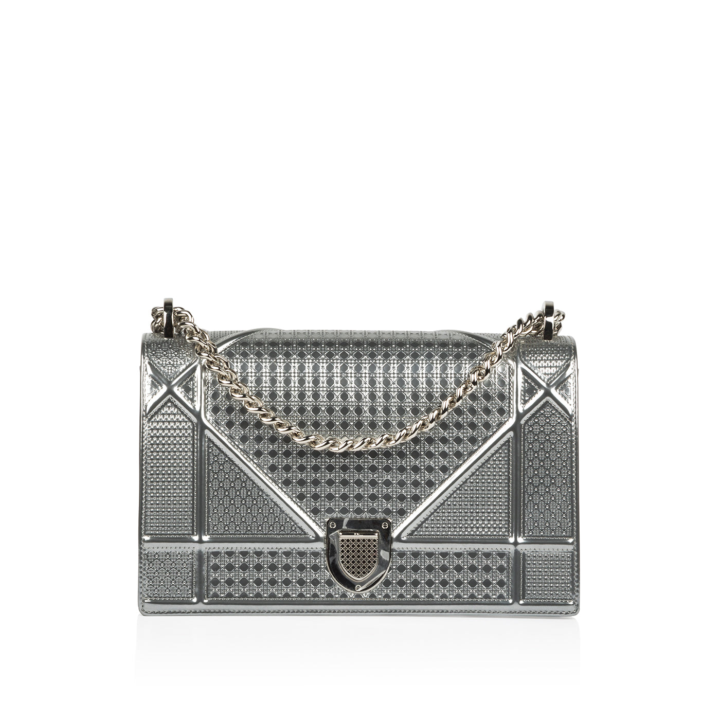 Dior Metallic Silver Micro Cannage Leather Mini Diorama Shoulder