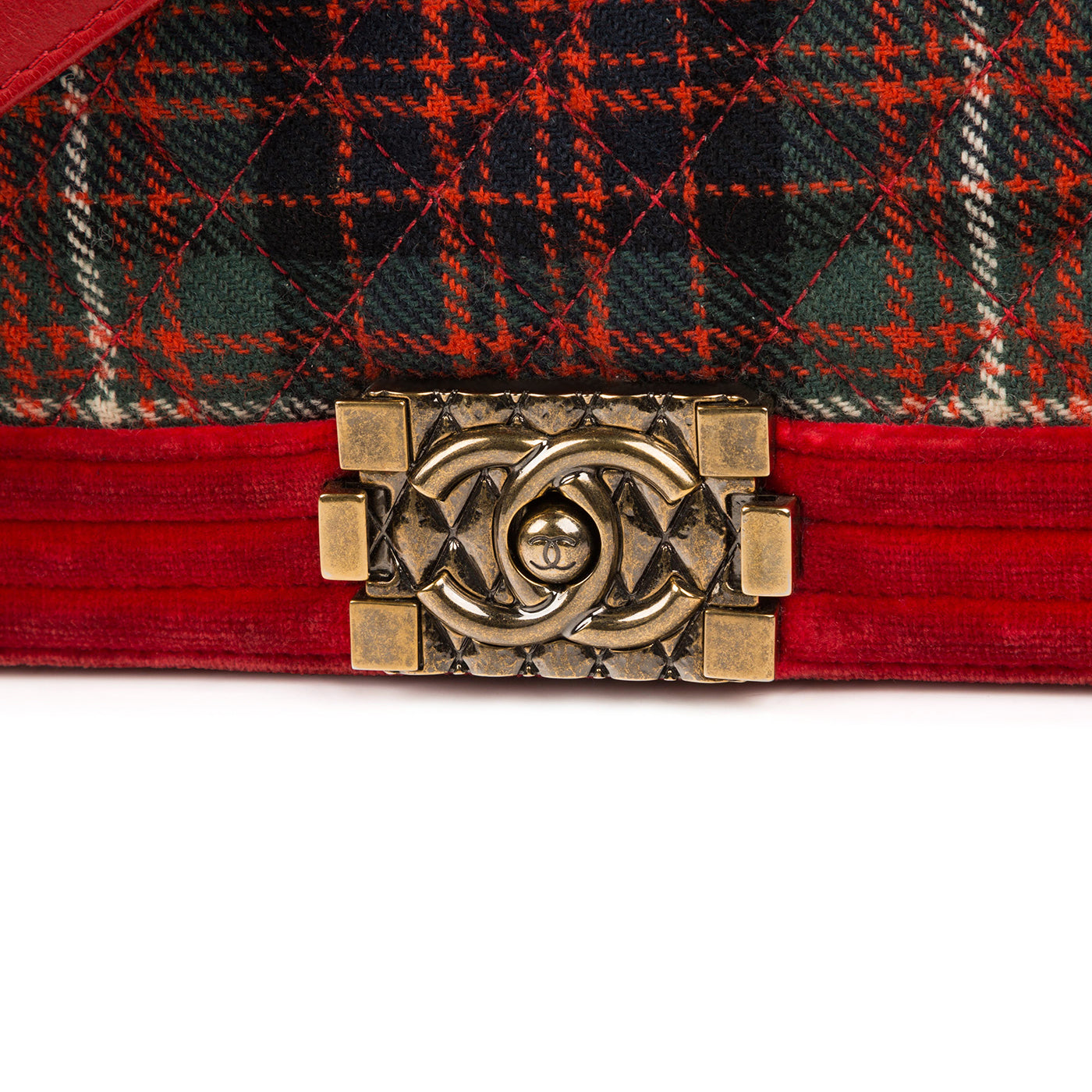 Tartan/Velvet Medium Boy Bag