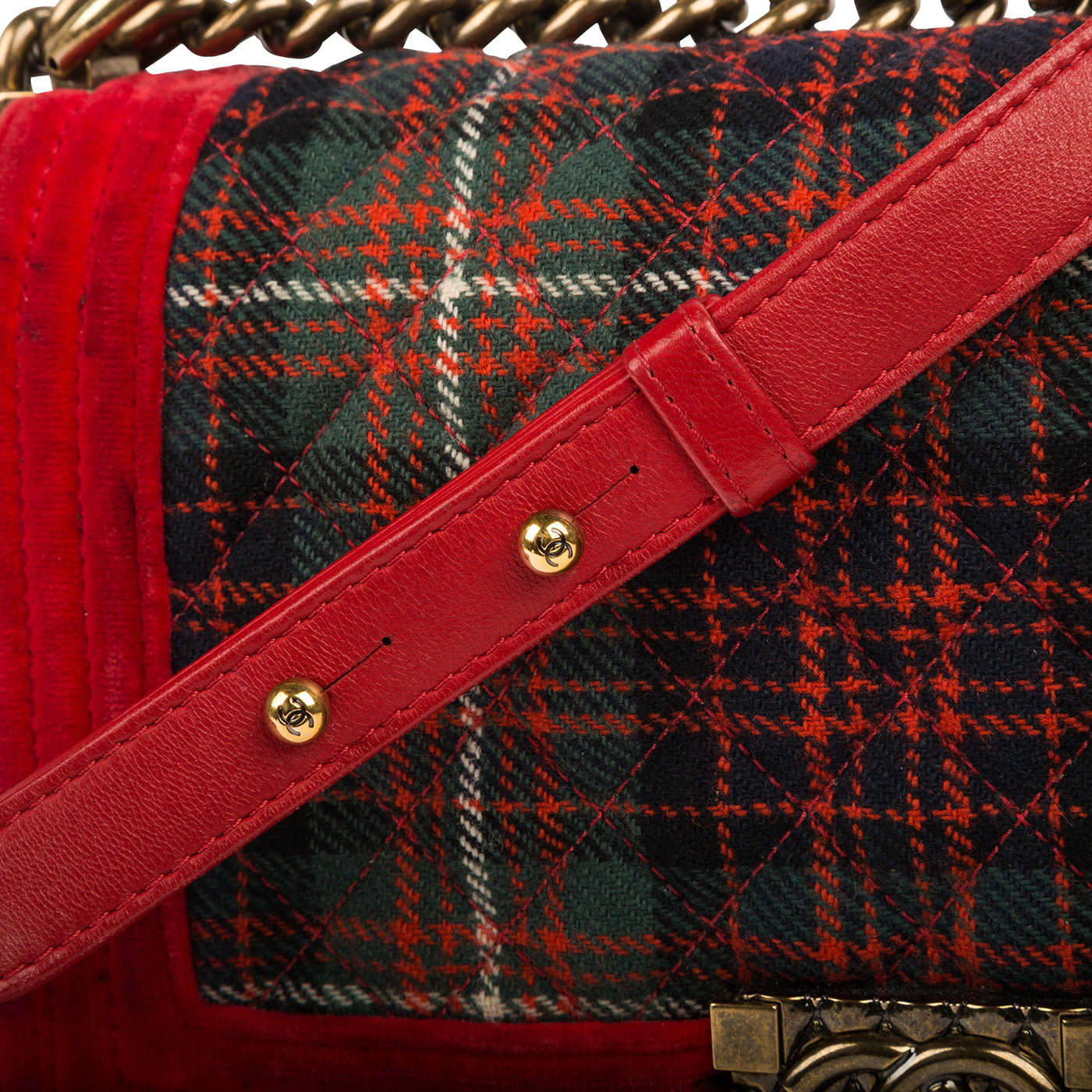 Tartan/Velvet Medium Boy Bag