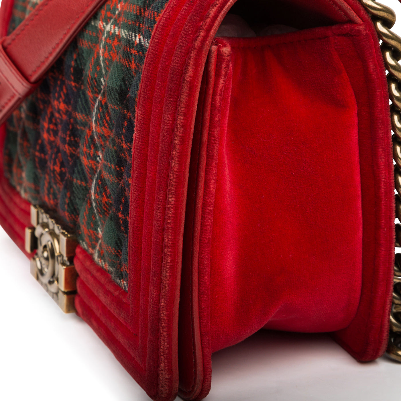 Tartan/Velvet Medium Boy Bag