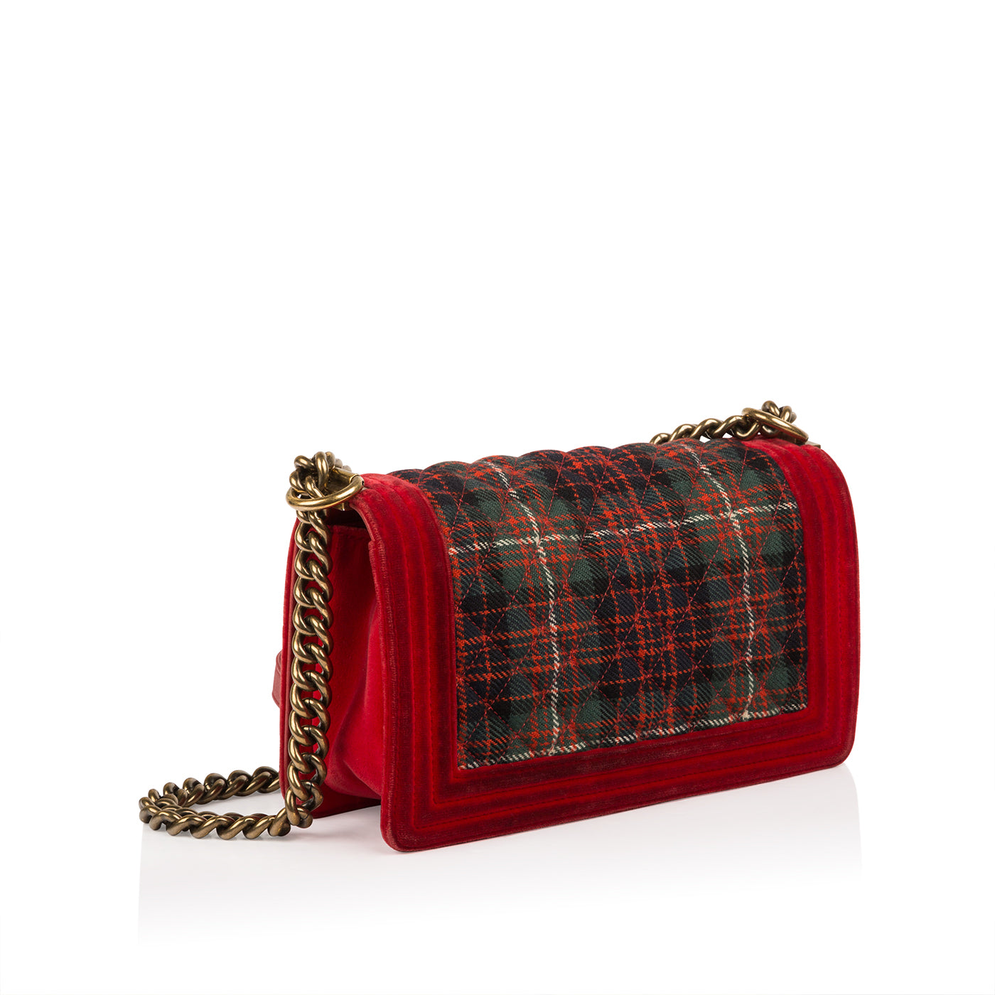 Tartan/Velvet Medium Boy Bag