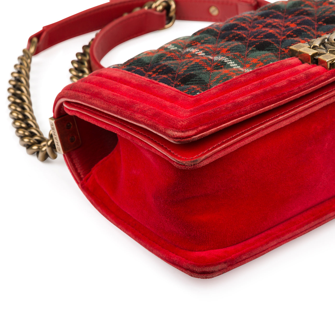 Tartan/Velvet Medium Boy Bag