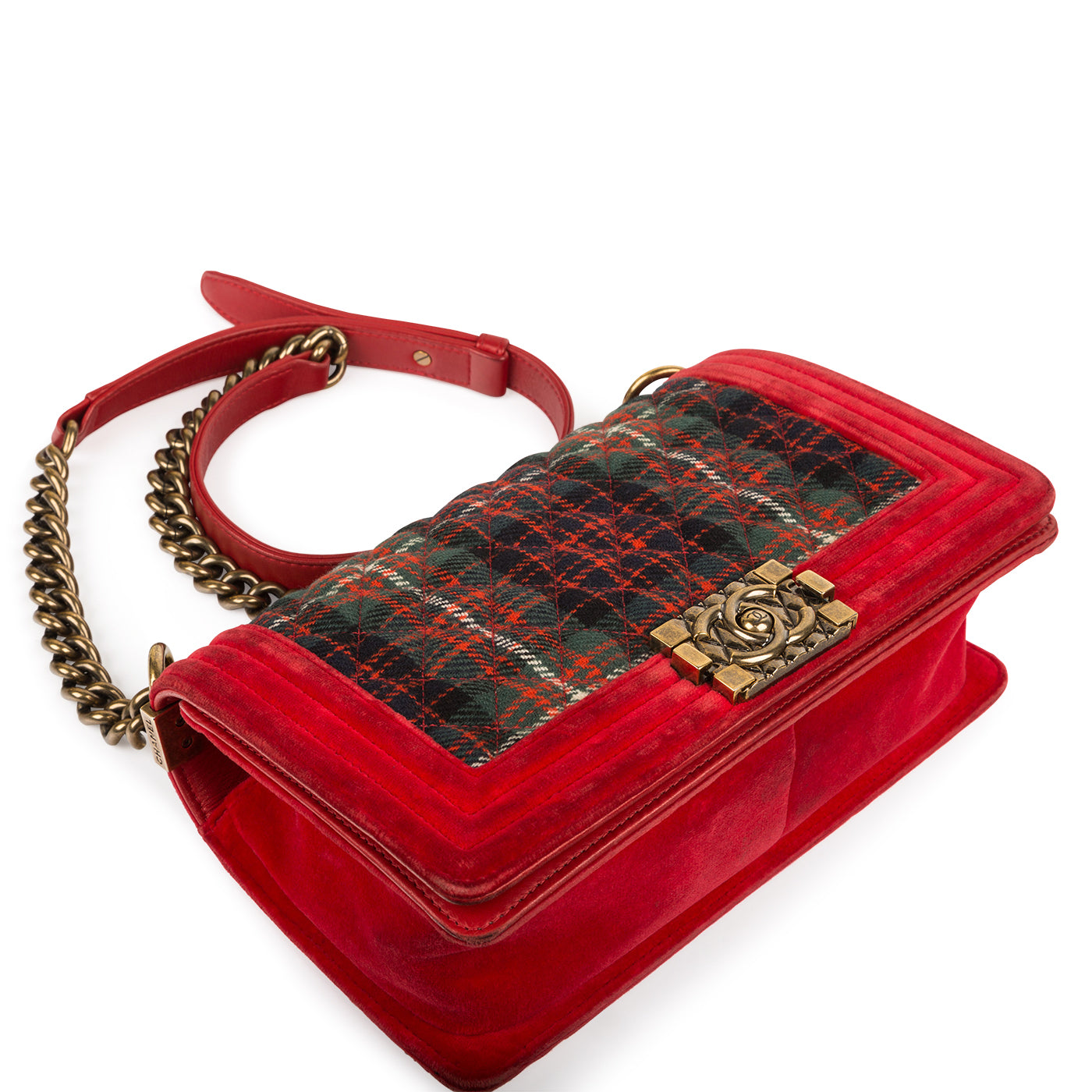 Tartan/Velvet Medium Boy Bag