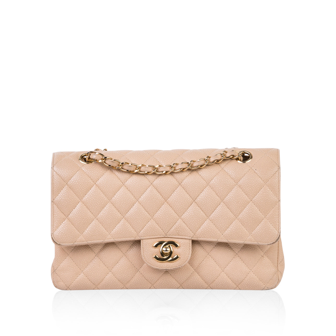 Chanel - Classic Flap Bag - Medium - Beige Caviar - GHW