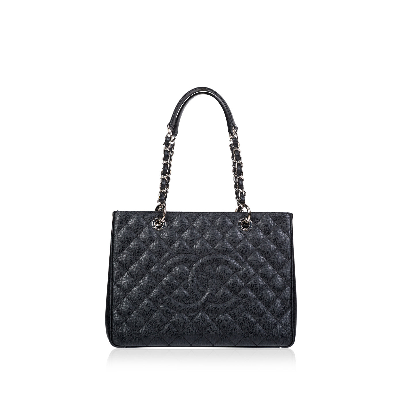 Chanel Black Quilted Caviar GST XL Grand Shopping Tote Silver
