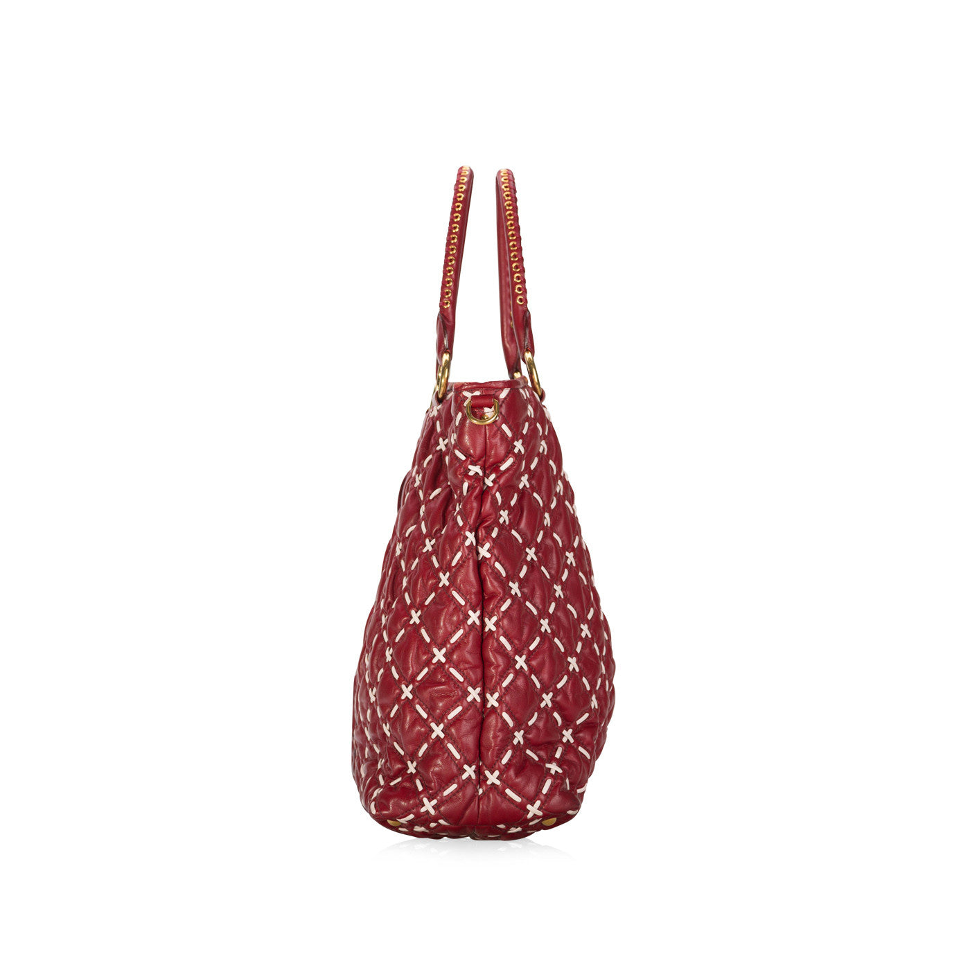 Red and White Quilted Leather Big Tote