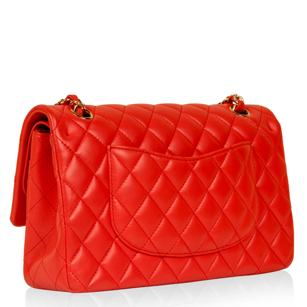 Chanel Red Lambskin Leather Medium Double Flap Bag with Gold