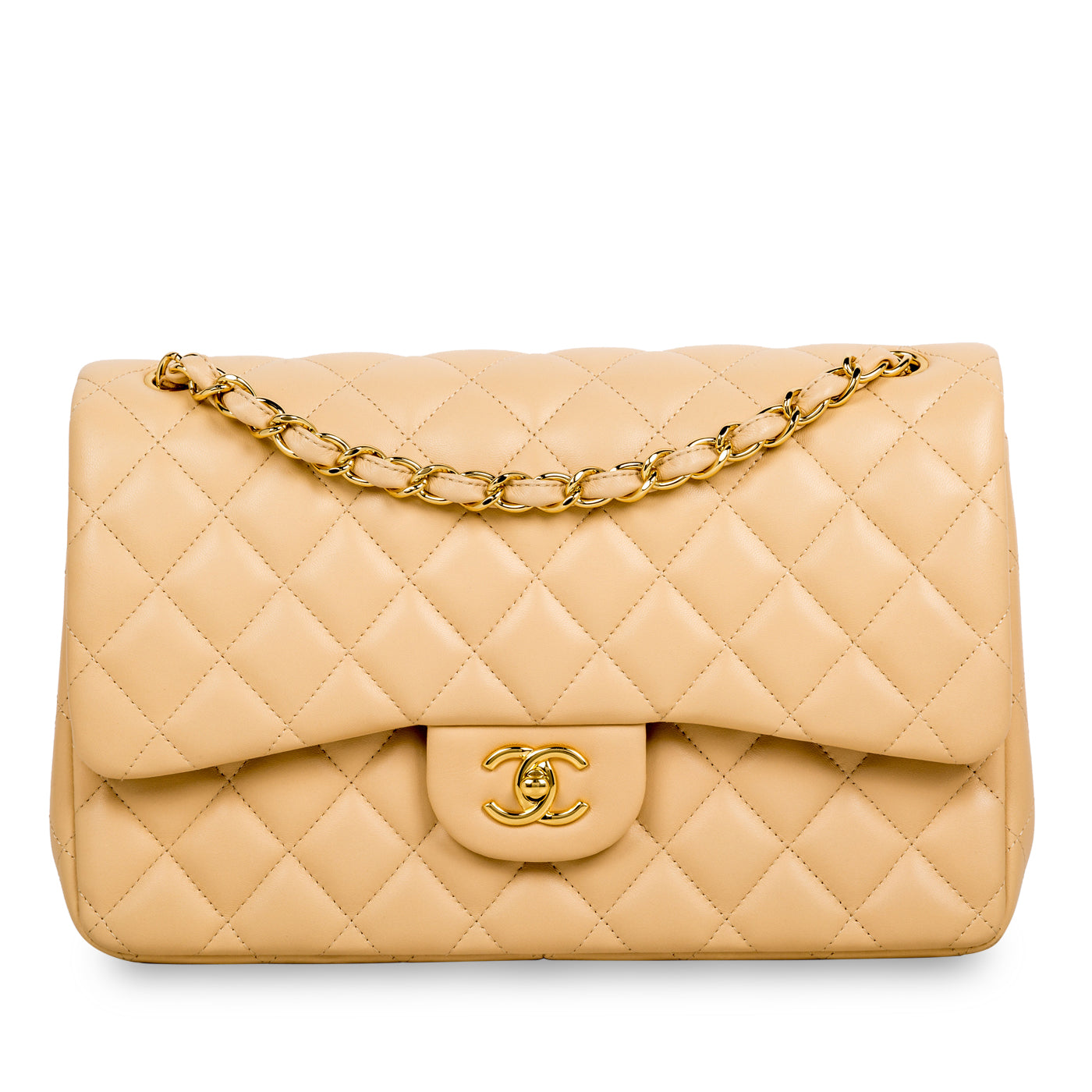 Chanel - Classic Flap Bag - Jumbo - Beige Lambskin - GHW