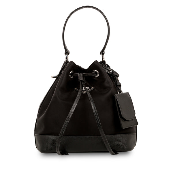 Nylon & Saffiano Leather Bucket Bag