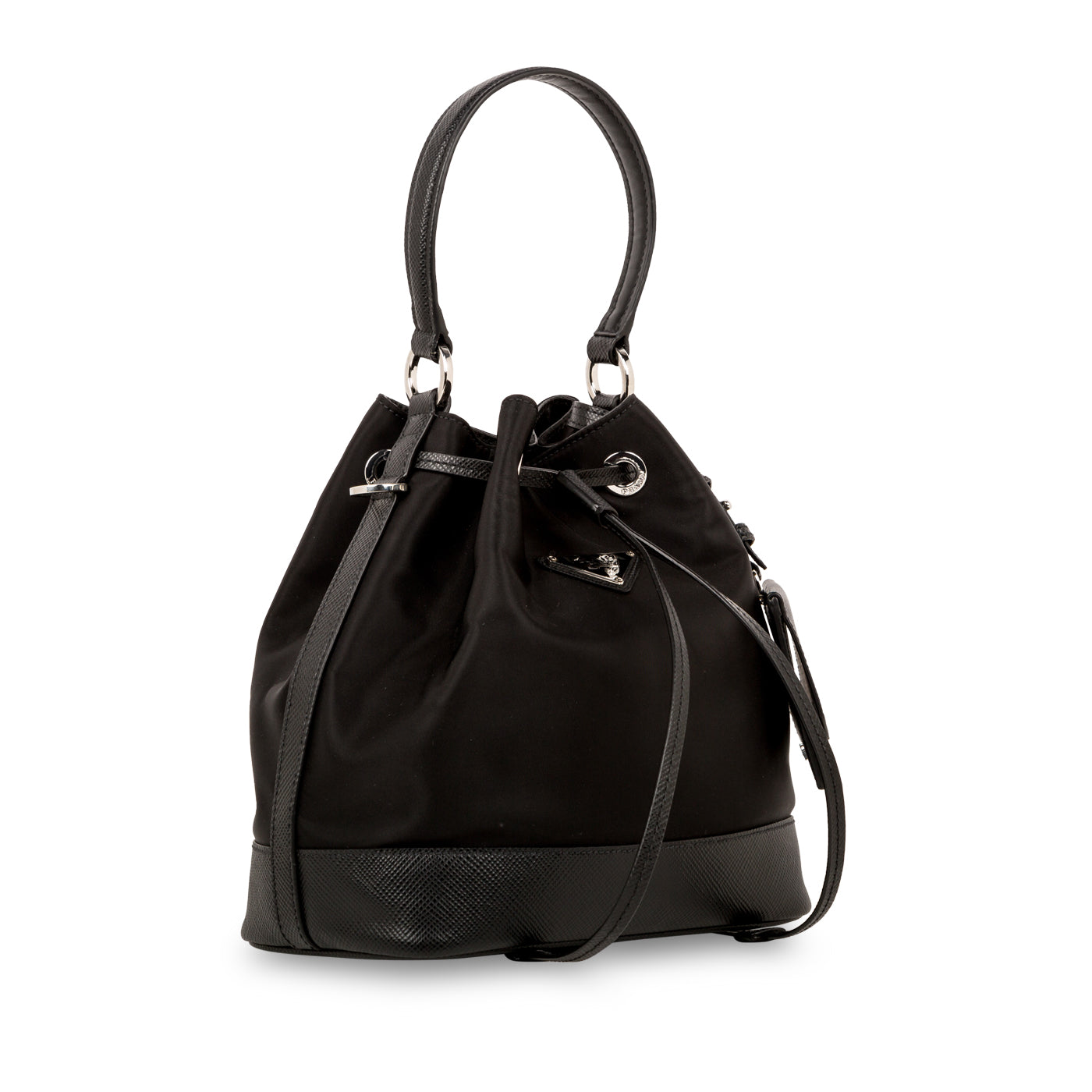 Nylon & Saffiano Leather Bucket Bag