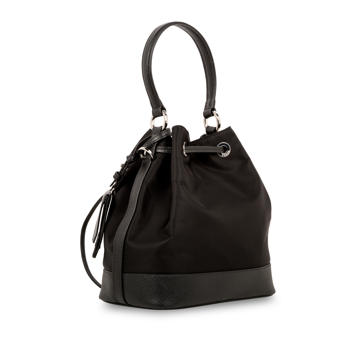 Nylon & Saffiano Leather Bucket Bag