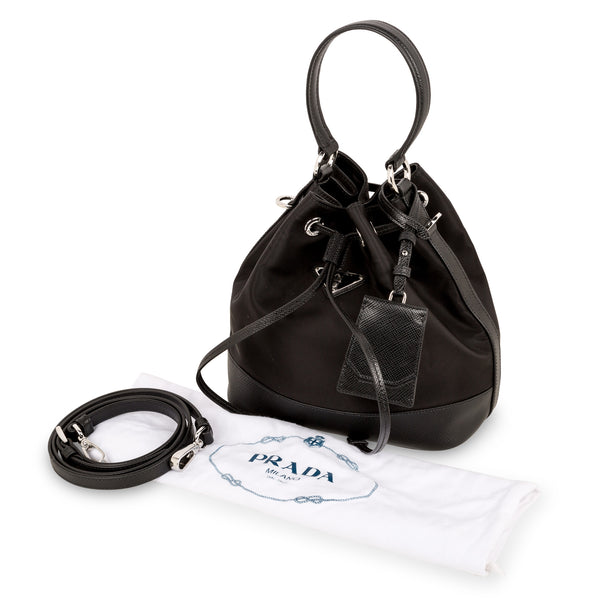 Nylon & Saffiano Leather Bucket Bag