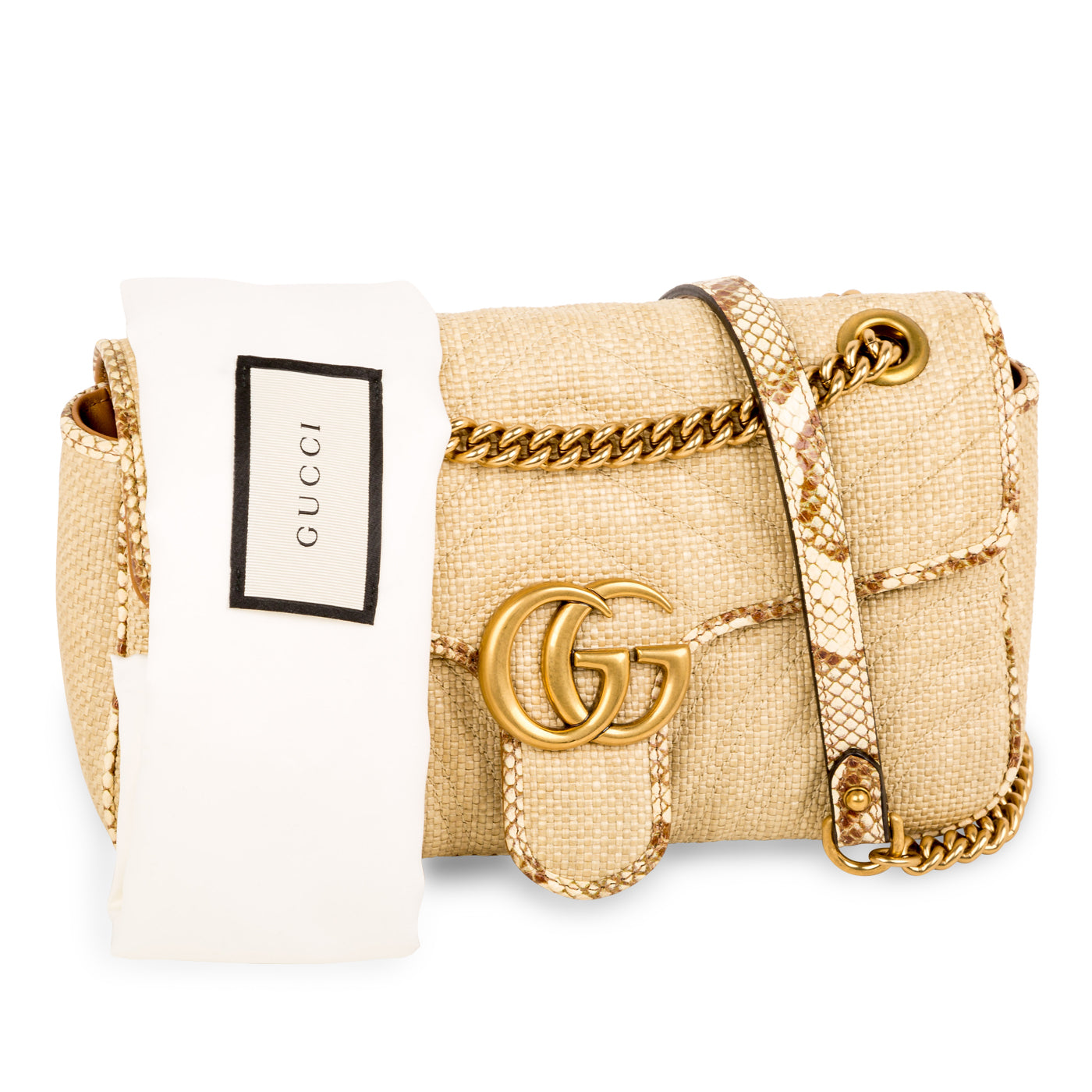 GG Marmont Bag - Raffia and Python - Small