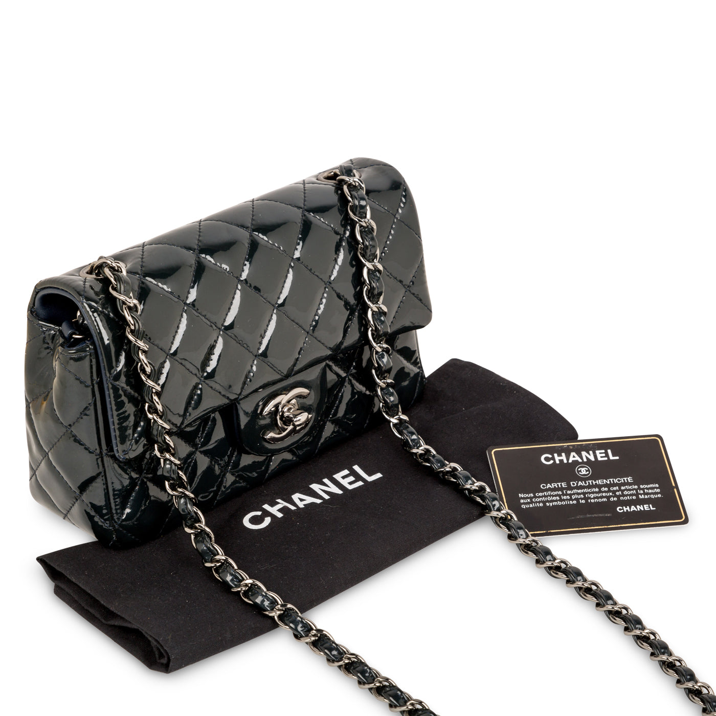 Chanel - Classic Flap Bag - Mini Rectangular - Deep Green Patent - SHW