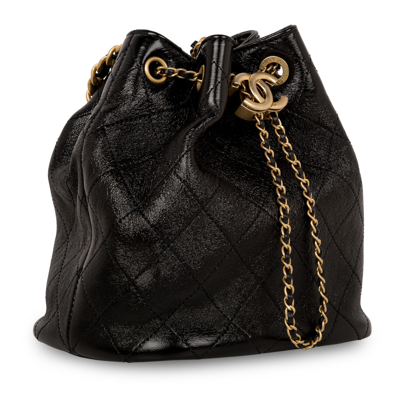 Chanel Caviar Quilted CC Pocket Bucket Bag Black Gold Hardware