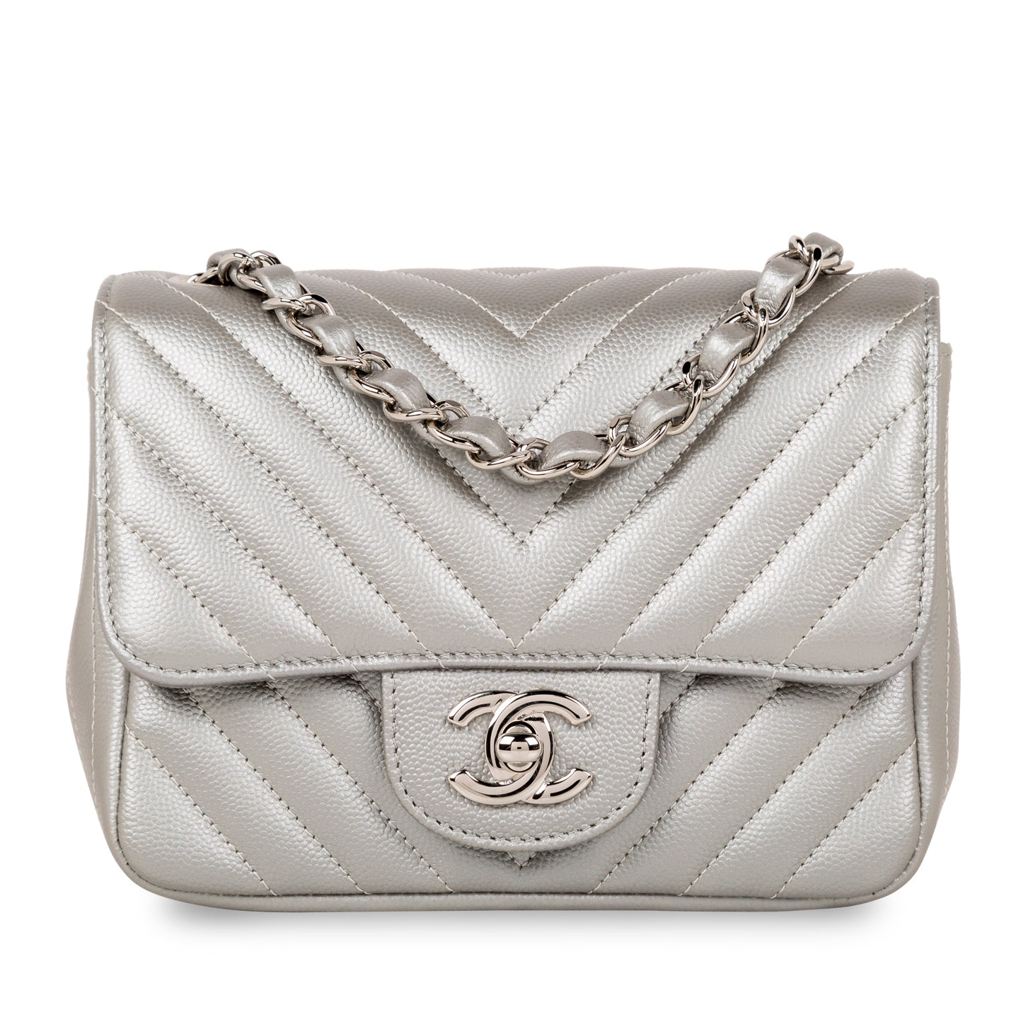 Chanel Black Chevron Quilted Caviar Square Mini Classic Single Flap Silver  Hardware, 2017-2018 Available For Immediate Sale At Sotheby's