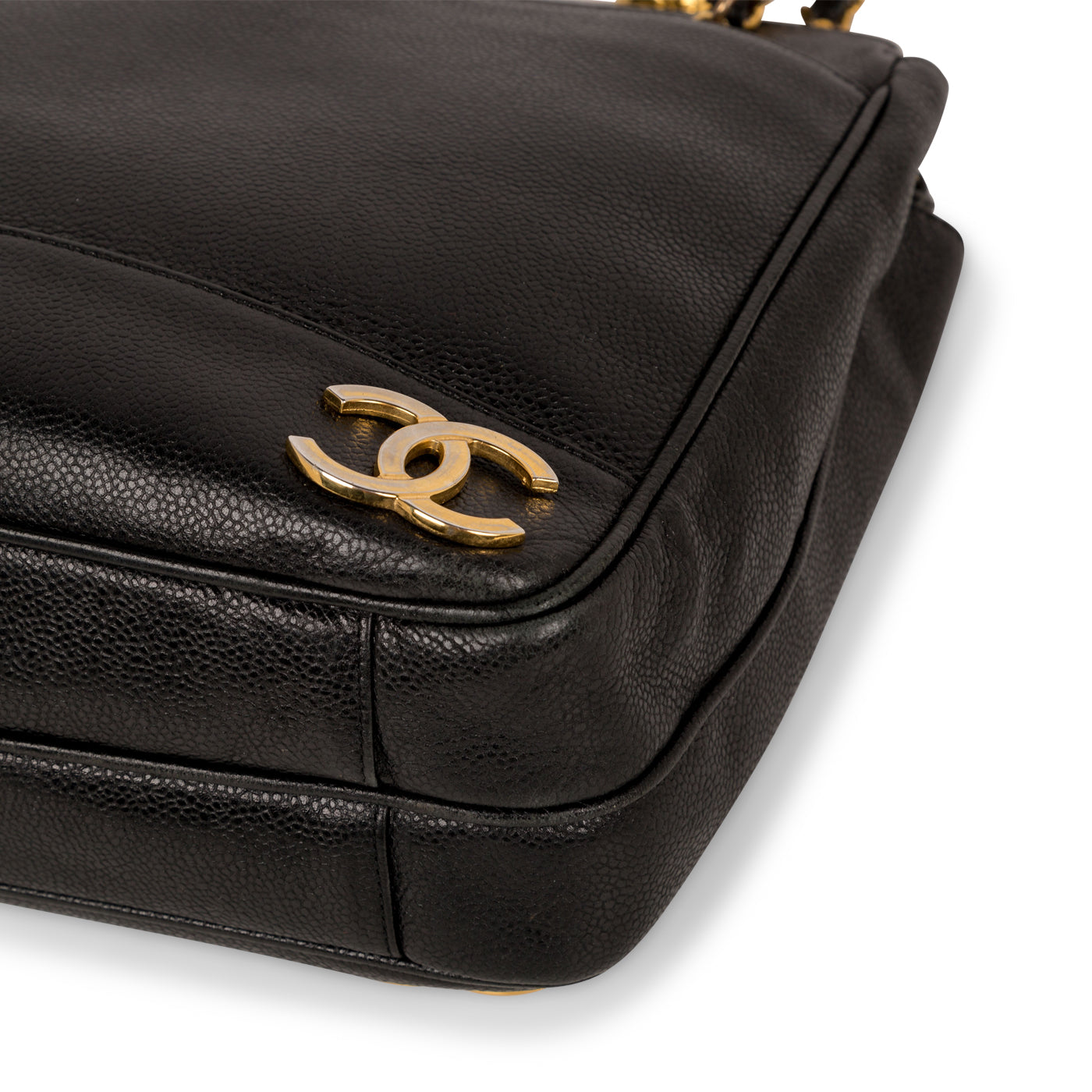Vintage Chanel Triple CC Tote Bag Black Caviar Gold Hardware
