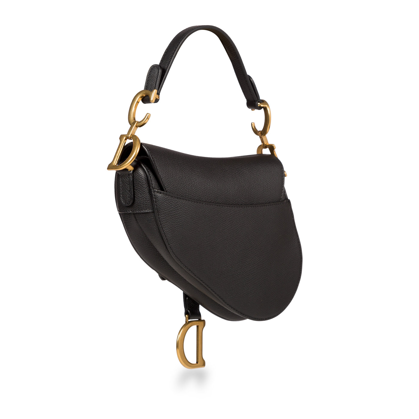 Mini Saddle Bag with Strap Black Grained Calfskin